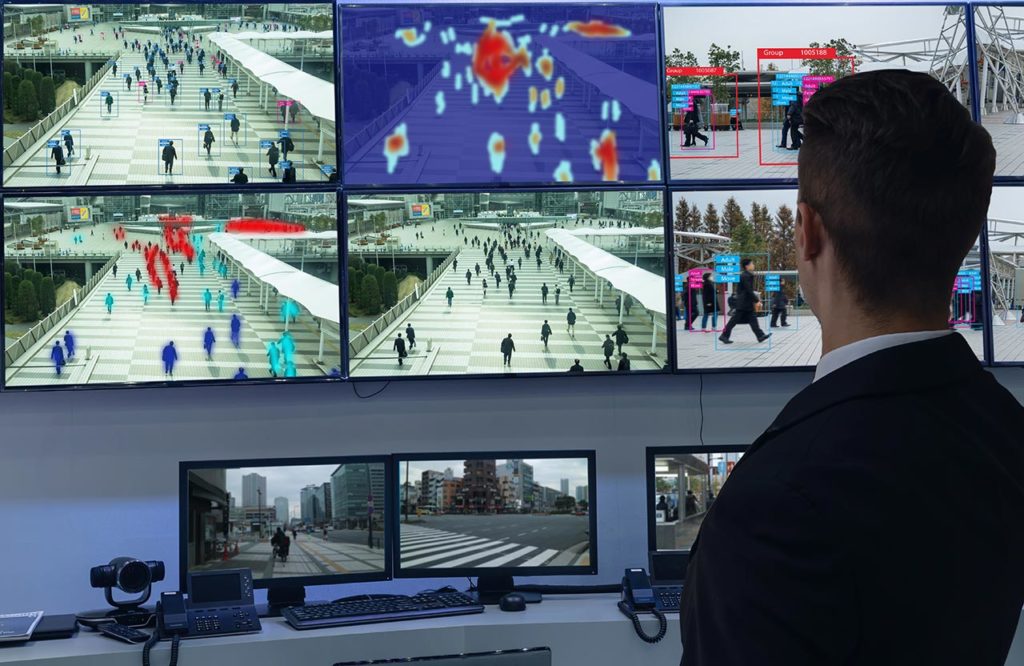 Facial recognition systems being used in CCTV monitoring room